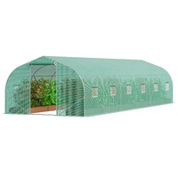 Walk-in Tunnel Greenhouse, 29.5x9.8x6.6 ft Hoop House Greenhouse Tunnel, Peaked Roof Plant Hot House with Galvanized Steel Frame, Green PE Cover, Roll