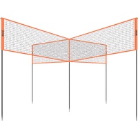 4-Way Volleyball Net, Adjustable Height Badminton Net Set for Backyard Beach Lawn, Outdoor Portable Volleyball Net with Carrying Bag, 4 Square Quick A