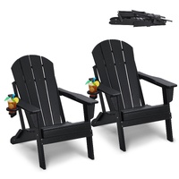Adirondack Chair Plastic, Set of 2 All-Weather Portable Folding Fire Pit Chair, Outdoor Adirondack Patio Chair with Cup Holder, with Relaxing Arm Rest