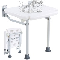 Folding PE Shower Seat, 15.7'' x 14.8'' Unfolded, Wall Mounted Fold Up Shower Bench with 500 lbs Load Capacity, Space Saving Fold Down Shower Chair fo