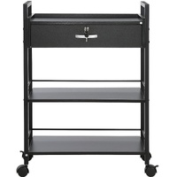 Beauty Salon Trolley Cart, 3-Tier Hair Salon Stations Cabinet for Stylist with Lockable Drawer, MDF Rolling Storage Station with 4 Wheels (2 Lockable)