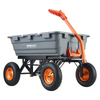 Dump Cart, Poly Garden Dump Cart with Easy to Assemble Steel Frame, Dump Wagon with 2-in-1 Convertible Handle, Utility Wheelbarrow 1500 lbs Capacity, 