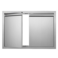 BBQ Access Door, 762x532 mm Double Outdoor Kitchen Door, Stainless Steel Flush Mount Door, Wall Vertical Door with Recessed Handles , for BBQ Island, 