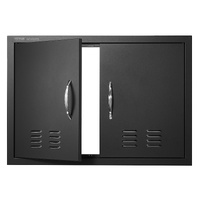 BBQ Access Door,762 x533 mm Double Outdoor Kitchen Door, Cold Plate Flush Mount Door, Wall Vertical Door with Handles and Ventss, for BBQ Island, Gril