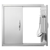 BBQ Access Door, 610x610 mm Double Outdoor Kitchen Door, Stainless Steel Flush Mount Door, Double Wall Vertical Door with Handles and Hooks, for BBQ I