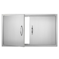 BBQ Access Door, 915x533 mm Double Outdoor Kitchen Door, Stainless Steel Flush Mount Door, Wall Vertical Door with Handles, for BBQ Island, Grilling S