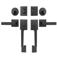 Double Door Handle Set, Matte Black Square Door Lever, Heavy Duty Double Front Door Handle Set with Dummy, Double Door Lock Set with Reversible Handle