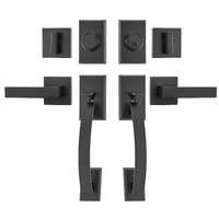 Double Door Handle Set, Matte Black Arched Door Lever, Double Front Door Handle Set with Reversible Handle Lever, Heavy Duty Double Door Lock Set with