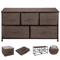 Dresser Storage Tower with 5 Fabric Drawer Steel Frame Storage Cabinet Bin Storage Organizer Unit Fabric Cube Dresser Chest Cabinet Coffee Wide (Coffe