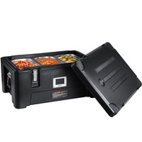 Insulated Food Pan Carrier, 36Qt Capacity, Stackable Catering Hot Box with 3 Stainless Steel Pans, Top Load LLDPE Food Warmer with Elastic Side Handle