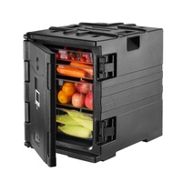 Insulated Food Pan Carrier, 82 Qt Hot Box for Catering, LLDPE Food Box Carrier w/ Double Buckles, Front Loading Food Warmer w/ Handles, Stackable End 