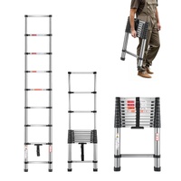 Telescoping Ladder, 2540mm Stainless Steel Lightweight Extension Ladder, Multi-Button Retraction Collapsible Ladders, 150 kg Capacity & Non-Slip Feet,