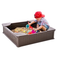 Sandbox with Cover, 48.6x48.6x12.4 in Square Sand Box, HDPE Sand Pit with 4 Corner Seating and Bottom Liner, Kids Sandbox for Outdoor Backyard, Beach,