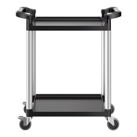 Utility Cart, 300 lbs Load Capacity, 2-tier Utility Plastic Cart with 360° Swivel Wheels (2 with Brakes), 24.4 x 16.1-inch Food Service Cart for Wareh