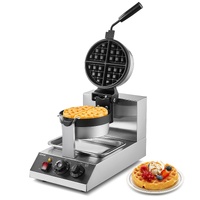 Commercial Waffle Maker, 1300W Round Waffle Baker Machine, Non-Stick Stainless Steel Belgian Waffle Iron, Temperature and Time Control, 180° Rotatable