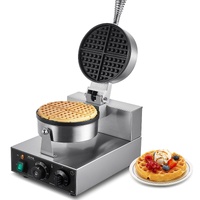 Commercial Waffle Maker, 1230W Round Waffle Baker Machine, Non-Stick Stainless Steel Belgian Waffle Iron with Temperature and Time Control, Handle, fo