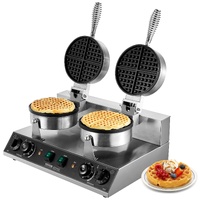 Commercial Waffle Maker, Dual-Head Round Waffle Baker Machine, 2460W Non-Stick Stainless Steel Belgian Waffle Iron with Temp and Time Control, Handle,