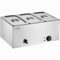 3-Pan Commercial Food Warmer, 16.5L Electric Steam Table, 1200W Professional Countertop Stainless Steel Buffet Bain Marie with 30 - 85? Temp Control f