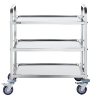 VEVOR Stainless Steel Cart, 3 Layers Lab Utility Cart 181 kg Weight Capacity, Medical Cart with Lockable Universal Wheels, for Lab, Clinic, Kitchen, S