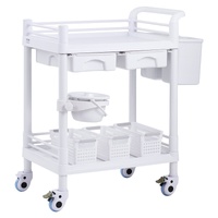 2 Tiers Lab Carts, Lab Utility Cart with 2 Trays, 2 Drawers & 4 Silent Wheels, Mobile Medical Cart with PP Material, Lab Rolling Cart with 3 Trash Can
