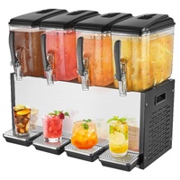 Commercial Beverage Dispenser, 4 Tanks 12 L Per Tank Juice Dispenser, 510W Stainless Steel Ice Tea Drink Machine with 7?-12? Cooling Temperature, for 