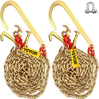 J Hook Chain, 2PCS 8 mm x 300 cm G80 Long Shank J Hook Tow Chain with RTJ Cluster Hook & Grab Hook, 2448 kg Working Load, Heavy Duty Transport Truck C