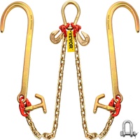 V Bridle Chain, 5/16 in x 2 ft Tow Chain Bridle, Grade 80 V-Bridle Transport Chain, 9260 Lbs Break Strength with TJ Hooks & Grab Hooks, Heavy Duty Pea