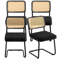 Rattan Chairs, Set of 4, Mid Century Modern Dining Chair, Upholstered Velvet Accent Chair with Rattan Back, Retro Dining Room Kitchen Chair for Living