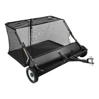 Tow Behind Lawn Sweeper, 122cm Pull Behind Yard Sweeper, 26 cu. ft Hopper Bag Capacity, Leaf & Grass Collector with Dumping Rope, Adjustable Sweeping 
