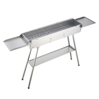 Foldable Charcoal Grill, 0.16 m² Portable Charcoal Barbecue Grill with Liftable Charcoal Tray & Side Tables, Brushed Stainless Steel BBQ Cooking Grill