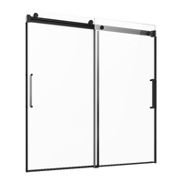 Frameless Sliding Bathtub Door, 1422-1524 mm x 1524 mm, Frameless Shower Glass Door, Frameless Double Sliding Tub Door with 5/16 in Clear Tempered Gla