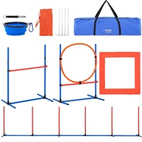 Dog Agility Training Equipment, 4 PCS Set with Adjustable High Hurdles,6 Weave Poles,Jump Ring,Square Pause Box,Whistle,Foldable Bowl, Puppy Obstacle 