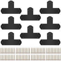 Black T Mending Plate T-shape 8 PCs 6" Flat Connector Post to Beam Bracket