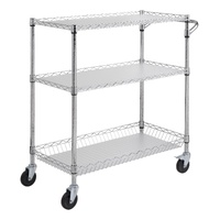 Kitchen Utility Cart, 3 Tiers, Wire Rolling Cart, Steel Service Cart on Wheels, Metal Storage Trolley with 80mm Basket Curved Handle PP Liner 6 Hooks,