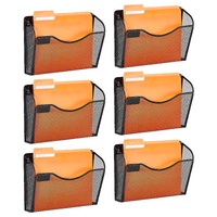 File Wall Rack, Six-Piece 1 Pocket Mesh Wall File Holder, Wall Mounted Magazine Mail Paper & Document Storage Folder, Metal Wall File Organizer with N