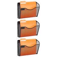 File Wall Rack, Three-Piece 1 Pocket Mesh Wall File Holder, Wall Mounted Magazine Mail Paper & Document Storage Folder, Metal Wall File Organizer with