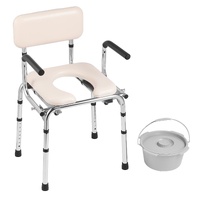 Commode Chair, Bedside Commode with Padded Seat, Drop-Down Arms, 7-Level Adjustable Height, 5.8L Removable Bucket, Easy to Assemble, 350LBS Capacity, 