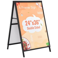 A Frame Sidewalk Sign, 61x91cm Heavy Duty Slide-in Signboard Holder, Double-Sided Folding Sandwich Board Signs, Steel Pavement Sign Poster for Outdoor
