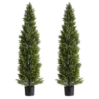 Artificial Topiary Cedar Trees, 2 Set 1524mm Faux Pine Shrubs Plants, Fake Silk Tree Look Real, Easy Assembly for Decor Front Porch Outdoor Patio Gard