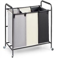 3-Section Laundry Basket, Heavy Duty Laundry Hamper Storage Organizer, Laundry Sorter Cart with Heavy Duty Lockable Wheels for Dirty Clothes in Laundr