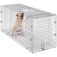 Live Animal Cage Trap, 50" x 20" x 26" Humane Cat Trap Galvanized Iron, Folding Animal Trap with Handle for Stray Dogs, Armadillos, Raccoons, Marmots,