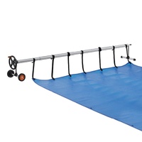 Pool Cover Reel, Aluminum Solar Cover Reel 18 ft, Inground Swimming Pool Cover Reel Set with Rubber Wheels and Sandbags, Fits for 4-18 ft Width Swimmi