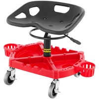 Rolling Garage Stool, 300LBS Capacity, Adjustable Height from 18 in to 23 in, 360-degree Swivel Wheels (4""), Large Tool Tray with Two Bottle Holder, 