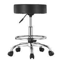 Round Rolling Stool, Leather Rolling Stool with Footrest, 360° Swivel Drafting Stool with Thickened Cushion, Height Adjustable Rolling Work SPA Tattoo