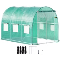 Walk-in Tunnel Greenhouse, 3 x 2 x 2 m, Portable Plant Hot House with Galvanised Steel Frame, 1 Top Bar, Diagonal Poles, Zipper Door and 6 Roll-Up Win