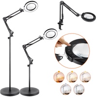 Magnifying Floor Lamp, 5X Standing Magnifying Glass with Light, Height Adjustable Floor Magnifier with Light, Flexible Arm, 3-in-1 LED 5 Color Modes S