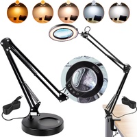 Magnifying Glass with Light and Stand, 5X Magnifying Lamp, 4.3" Glass Lens, Base and Clamp 2-in-1 Desk Magnifier with Light, 64 LED Lights 5 Color Mod