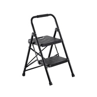 2 Step Ladder, Folding Step Stool with Wide Anti-Slip Pedal and Comfort Handgrip, Lightweight 272 kg Capacity Portable Steel Ladder, Multi-Use for Kit