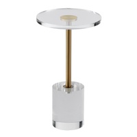 Clear Acrylic End Table, Acrylic Side Table with a Solid Base, 11.9 x 11.9 inch Round Tabletop, 21.4 inch High, for Coffee, Drink, Food, Snack used in