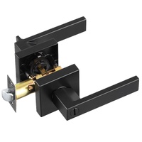 Privacy Door Handle, 1 Pack Matte Black Door Lever, Left or Right Handing Reversible Lever with Keyless Lock, 45° Rotation to Open, Universal Square I